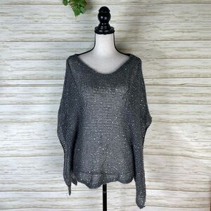 Chic Luxe Gray Iridescent Sequin Open Knit Poncho Shawl